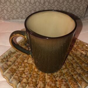 HomeTrends Rave Stripe Teal Rust Cream Brown Mug